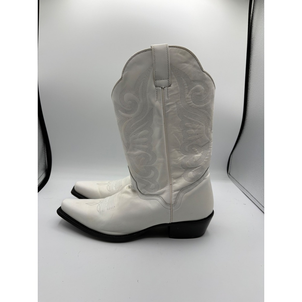J.B. Dillon Western Boots Womens 12 White Good Leather Embroidered Cowboy - Picture 6 of 10